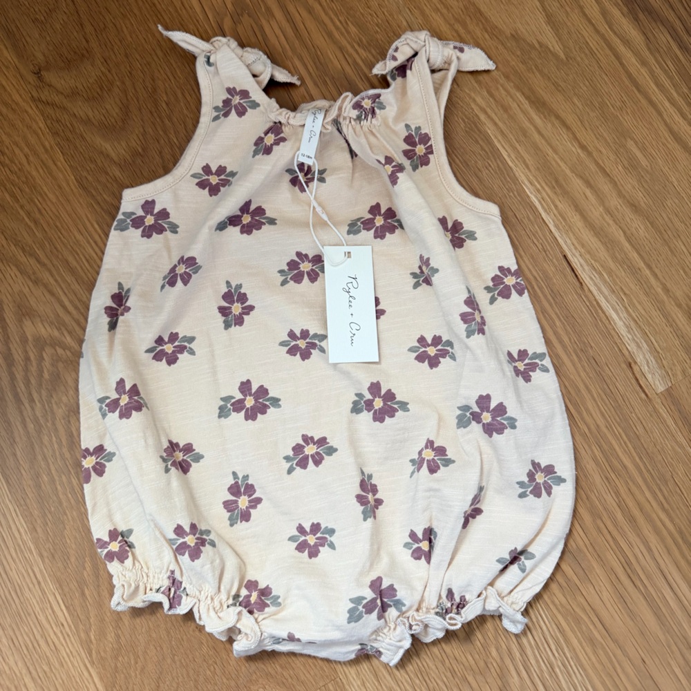 Rylee + Cru Blush Floral Romper with Mauve Flowers